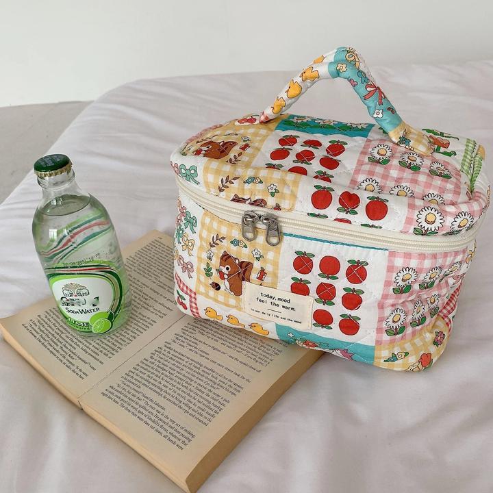 Immagine prodotto Only-Bags.Store Trapuntatura in cotone: borsa per il trucco con chiusura a cerniera, organizzatore di cosmetici