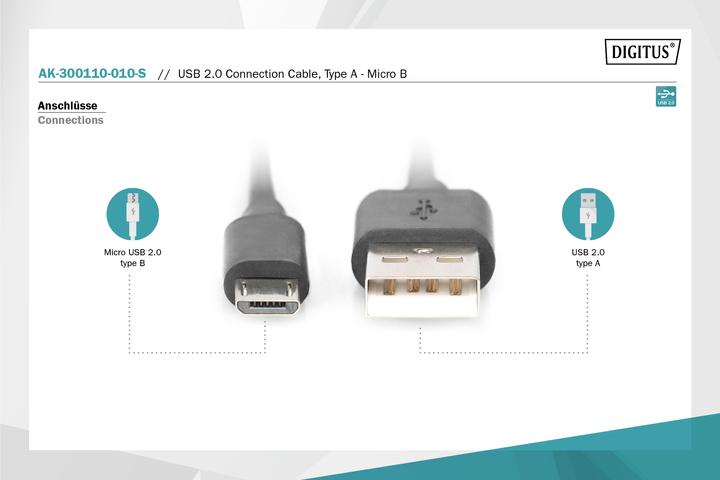 Image du produit Digitus USB 2.0 (1 m, USB 2.0, 2.50 W)