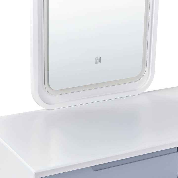 Produktbild Beliani Schminktisch mit 2 Schubladen, LED-Spiegel und Hocker Weiss/Grau DIEPPE (80 x 40 x 134 cm)