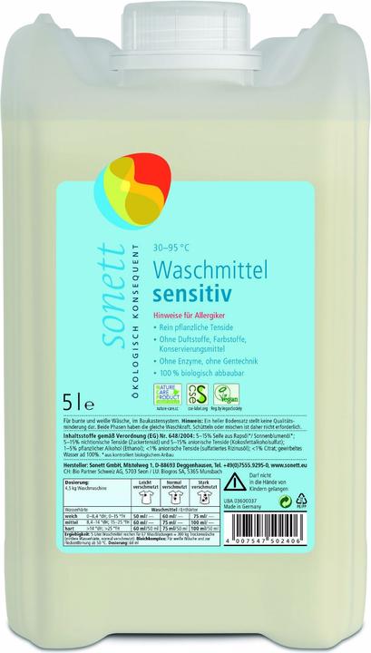 Actual product image Sonett Waschmittel sensitiv 30° 95°C (95 Washing cycles, Liquid detergent)