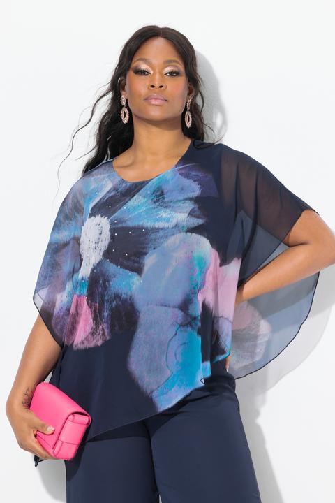Produktbild Ulla Popken Chiffonbluse, Blüten, Oversized, Rundhals, Halbarm (54)