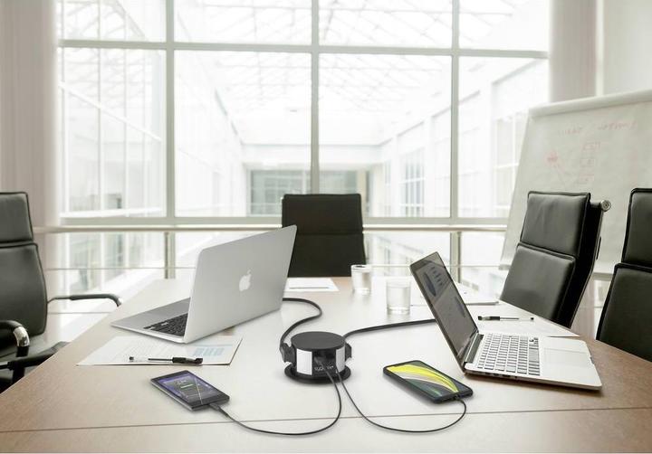 Actual product image Sygonix SY-4780156 Socket tower Black, silver Earth contact 1pc. (3x, CEE 7/3, 1.50 m)