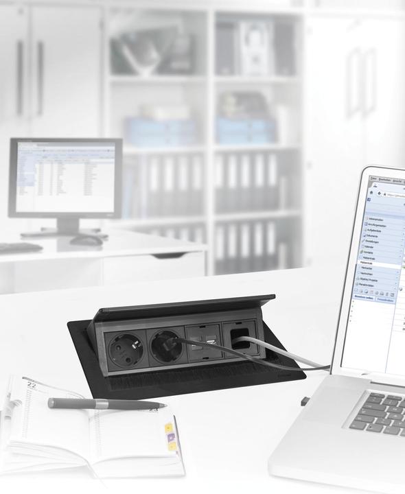 Produktbild Evoline Flip Top Push Data M Steckdosenleiste 4x Schukosteckdosen, schwarz (4 x, 3 m)