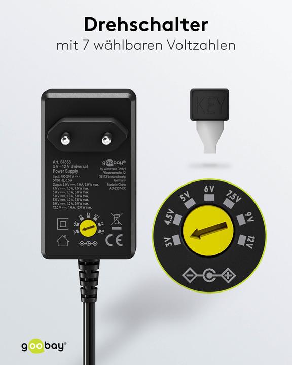Productafbeelding Goobay Universele voeding 3 V - 12 V, max. 12 W, A