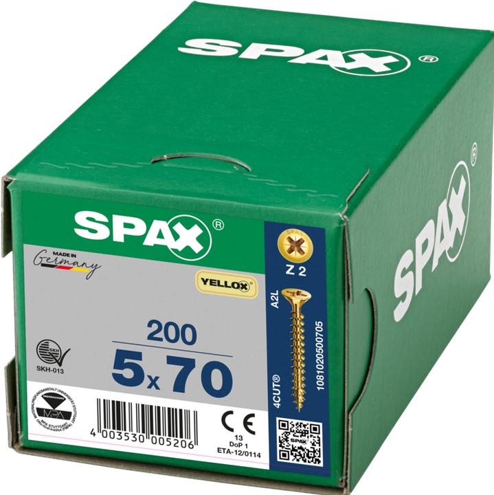 Actual product image Spax Screw R 88094 Countersunk head w.point/cross recess -PZ 5 x 70/60-Z Steel galvanised yellow (200 Screws per piece)