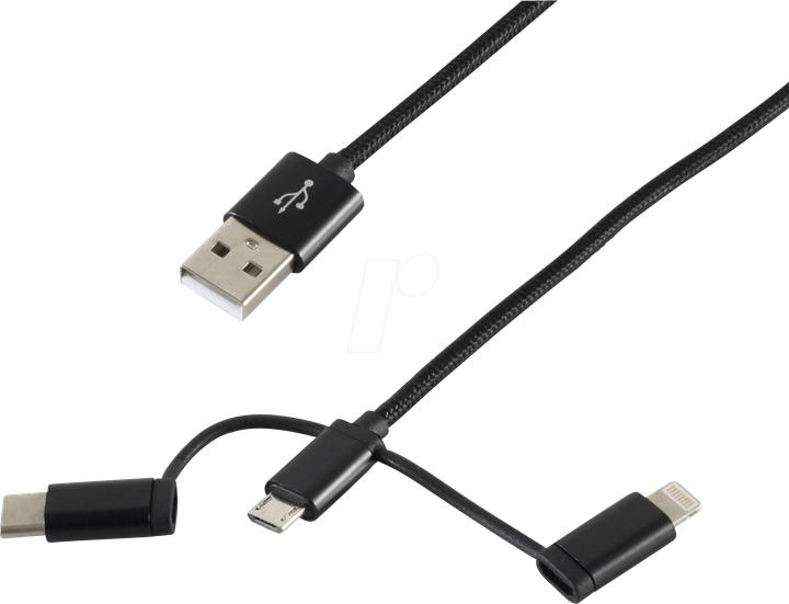 Produktbild Shiverpeaks BS14-50068 USB Kabel 1 m USB A USB C/Micro-USB B/Lightning Schwarz (1 m)