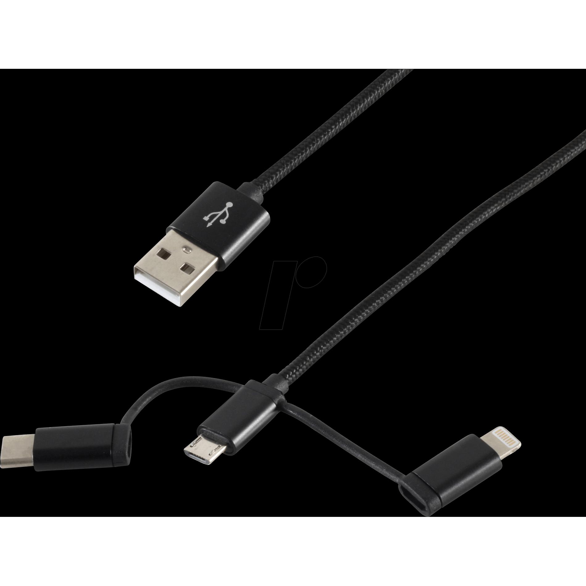 Shiverpeaks BS14-50068 USB Kabel 1 m USB A USB C/Micro-USB B/Lightning Schwarz (1 m), USB Kabel