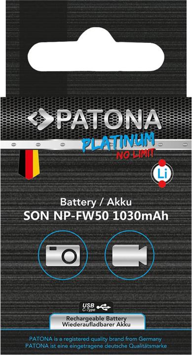 Actual product image Patona Platinum USB-C Sony NP-FW50 (Camera battery)