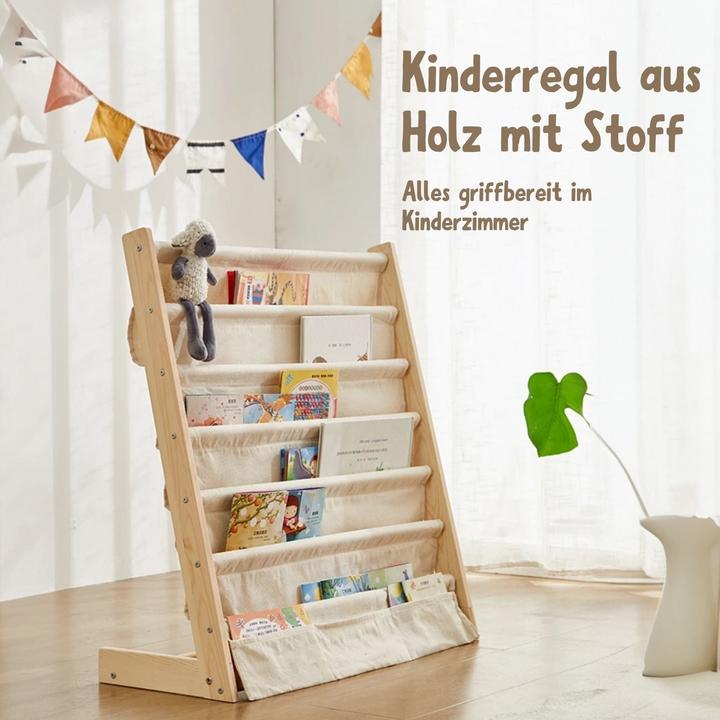Actual product image Hermex Holzregal mit Baumwolltuch Kinderregal Bücherregal Kinderbuchregal