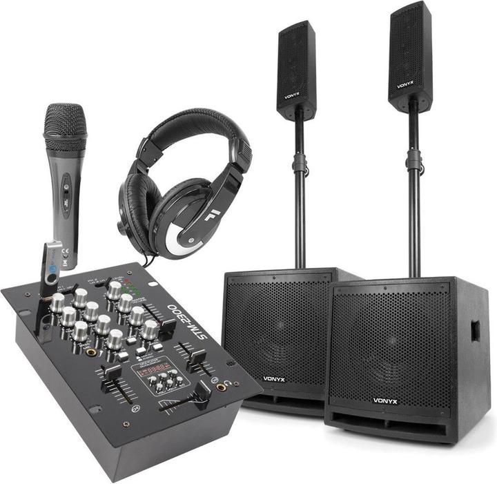 Vonyx 2.2 DJ speaker set with mixer and free accessories
