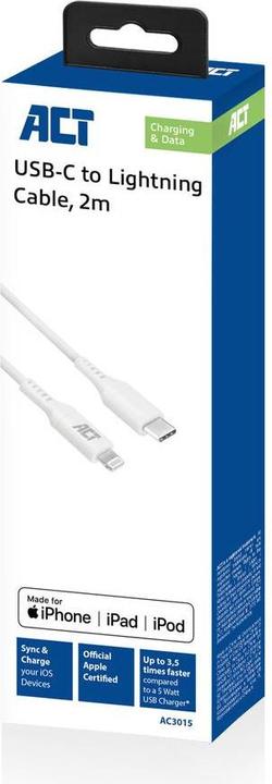 Produktbild ACT USB-C to Lightning charging/data cable 2 meters, MFI certified (2 m, USB 2.0)