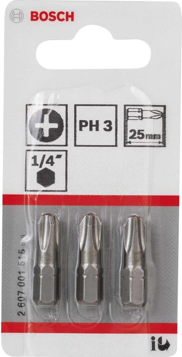 Produktbild Bosch Professional Zubehör Schrauberbit Extra-Hart PH 3, 25 mm, 3er-Pack (Kreuz Phillips PH)