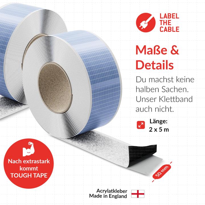 Image du produit Label-the-cable LTC Klettrolle Tough Tape Strap 5mx50mm Bündeln&Ordnen weiss (50 mm)