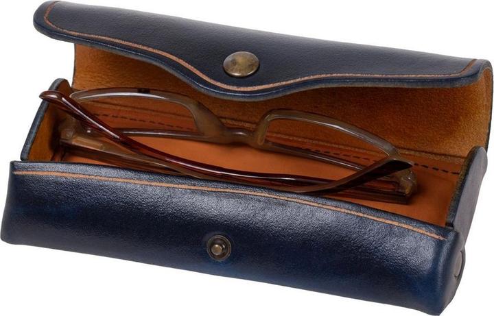 Immagine prodotto Mika Custodia per occhiali, groá, pelle di cuoio, bottone a pressione, blu