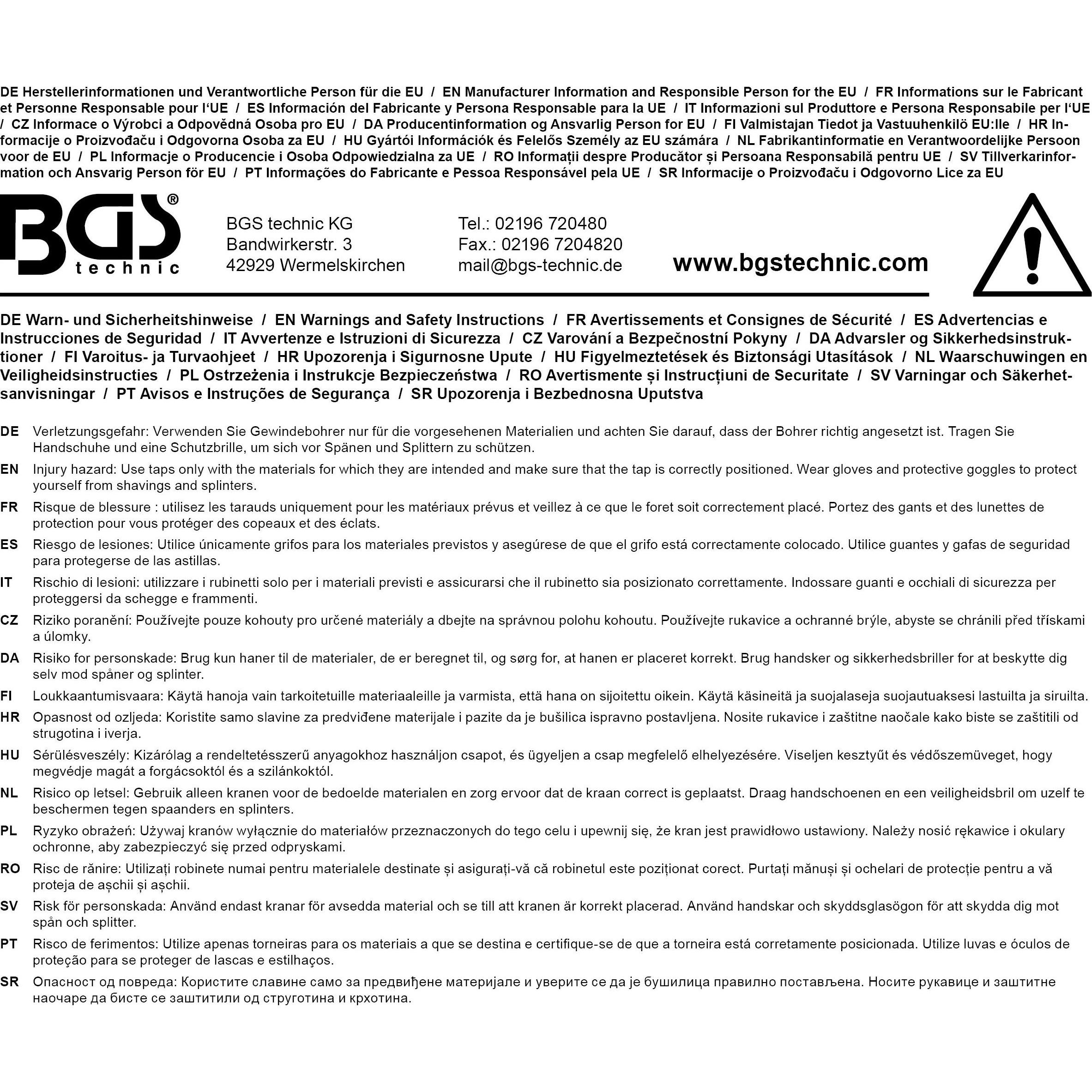 Thumbnail - BGS, Gewindeschneider + Gewindebohrer, Gewindebohrer-Satz Vor-, Mittel- und Fertigschneider HSS-G M5 x 0,8 mm 3-tlg.