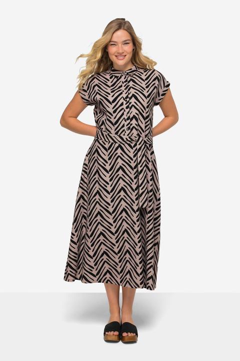 Produktbild Laurasøn Leinenmix-Kleid, Zebra-Stil Print, Hemdkragen, Taillengürtel, Halbarm (XXL)
