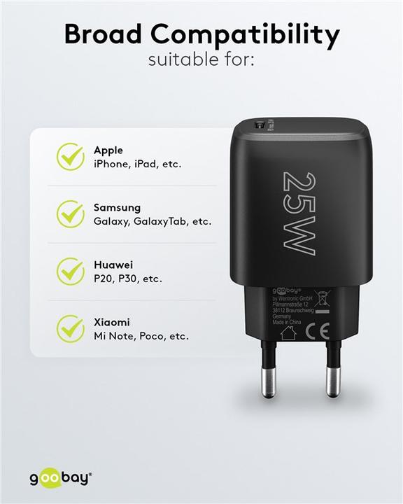 Image du produit Goobay Chargeur rapide USB-C Power Delivery Compact (25 W, 1 portion)