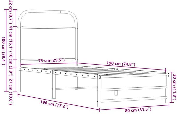 Produktbild vidaXL Bettgestell (75 x 190 cm)