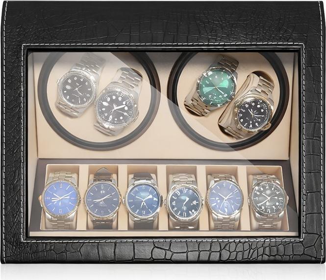 Actual product image Cbx Uhrenbeweger für 4+6 Uhren, Watchwinder Krokodilmuster mit weissen Nähten (10x)