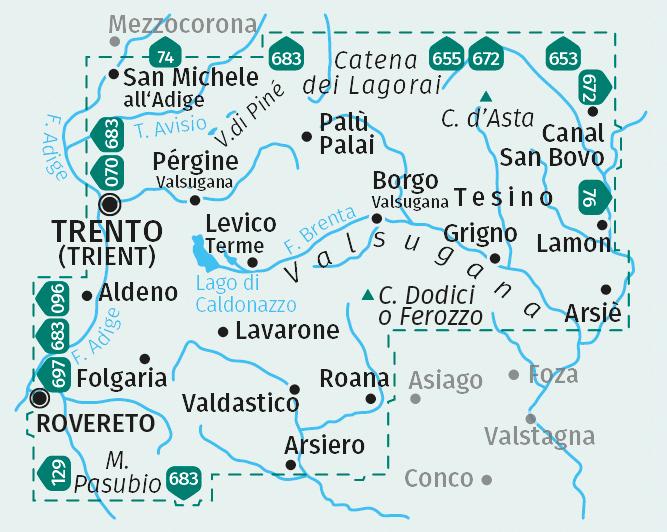 Produktbild Wanderkarten-Set 656 Valsugana, Pine, Levico, Lavarone, Folgaria, Monte Pasubio, Cima