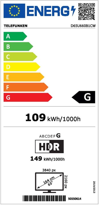 Energie-Label Telefunken D65U660B1CW (65", LED, 4K)