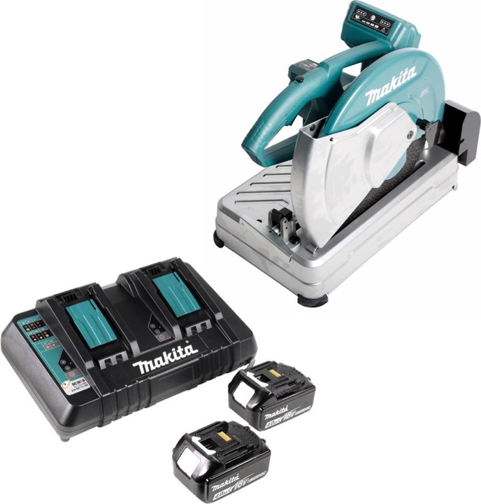 Produktbild Makita DLW 140 PM Akku Trennschleifmaschine 2 x 18 V 355 mm+ 2x 4,0 Ah Akku und Doppelladegerät (Bandschleifer)