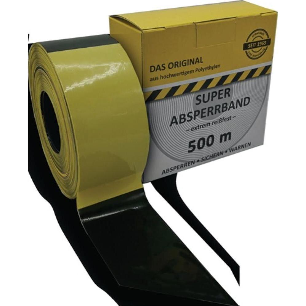 HP Autozubehör, Absperrung, Absperrband L.500m B.80mm gelb/schwarz geblockt 500m/Karton KELMAPLAST