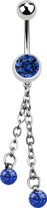 Produktbild Star Piercing Banane silber mit Kette und zwei Kristallkugeln dunkelblau (Chirurgenstahl 316L, ohne Messing)