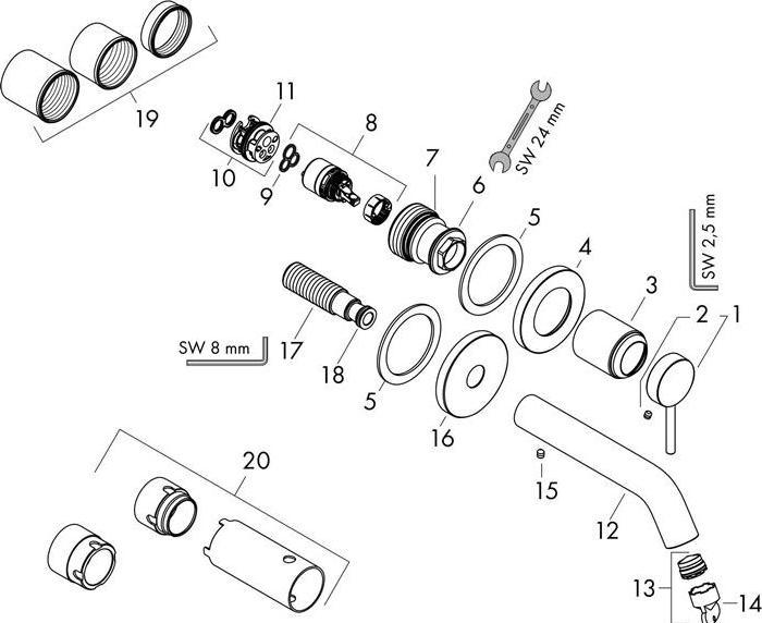 Produktbild hansgrohe Tecturis S Einhebel-Waschtischarmatur Unterputz für Wandmontage, Ausladung 225 mm, 733
