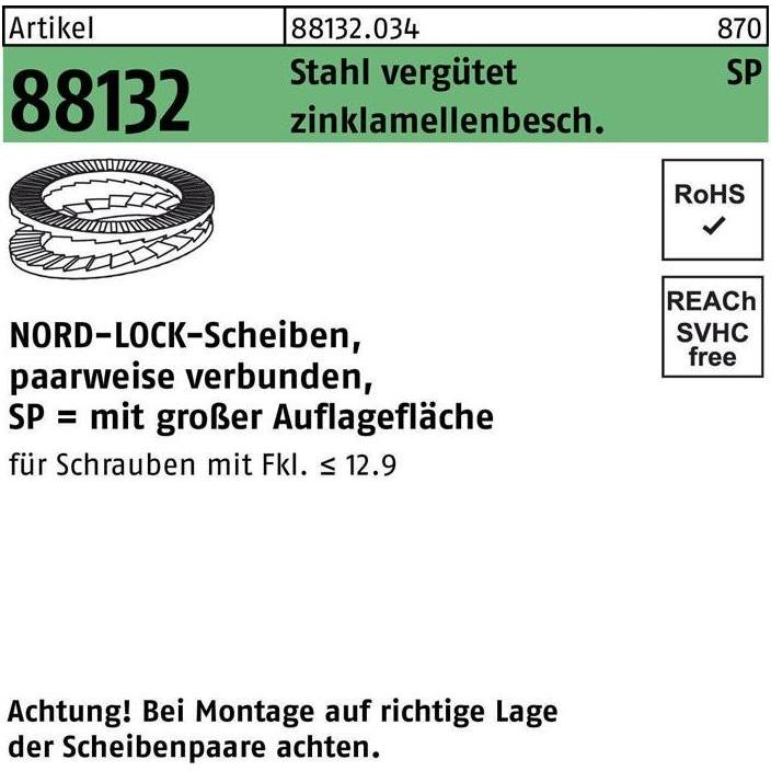 Nord-Lock, Muttern + Unterlegscheiben, Unterlegscheibe R 88132 geklebt NL 36 SP Stahl vergütet zinklamellenbeschichtet