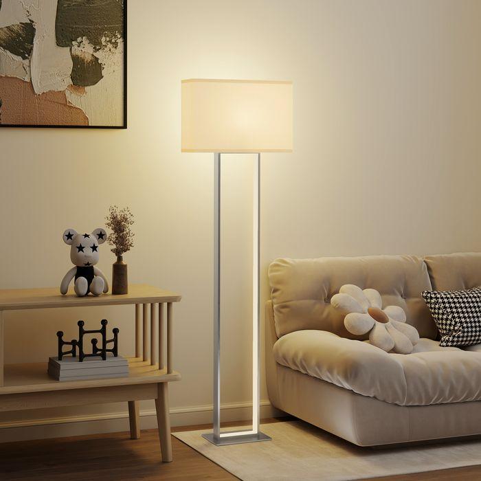Immagine prodotto Swisshandel24 Moderne Stehlampe, 3 Modi, Fussschalter, verstellbare Helligkeit, Leinenoptik, Weiss