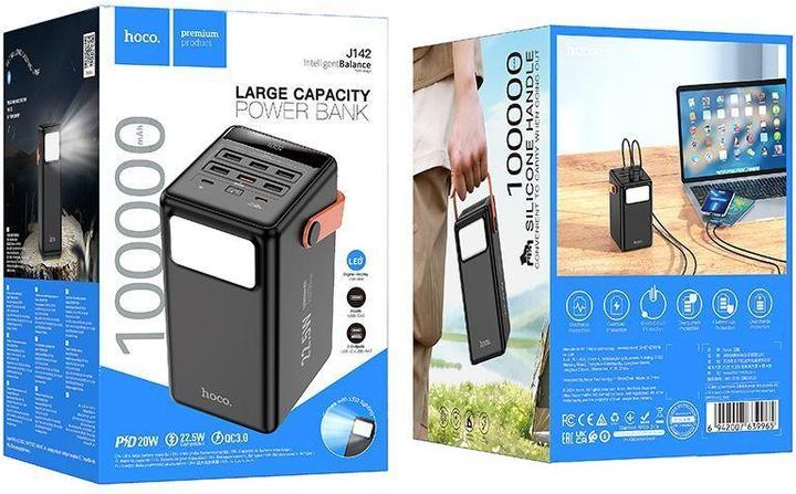 Actual product image Hoco Power bank Powerbank 100000 mAh QC PD 2,4A 22,5W with built-in light J142 black (100000 mAh, 22.50 W)