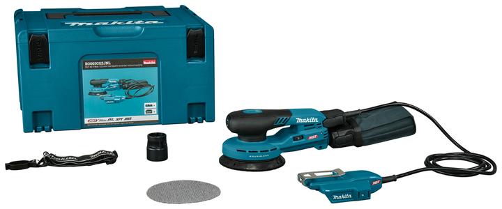 Akku-Adapter, Staubbeutel aus Leinen, Schlauch-Adapter, Trageriemen, Mbox3 mit Einlage, 10x Schleifgitter 125 mm A120, Schutzpolster