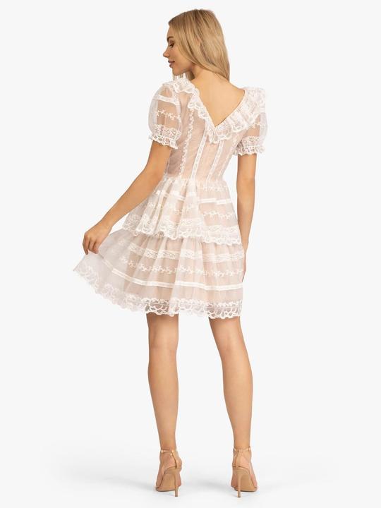 Actual product image Apart Fashion V-Neck Flounce Dress with Short Puff Sleeves and Back Zipper (40)