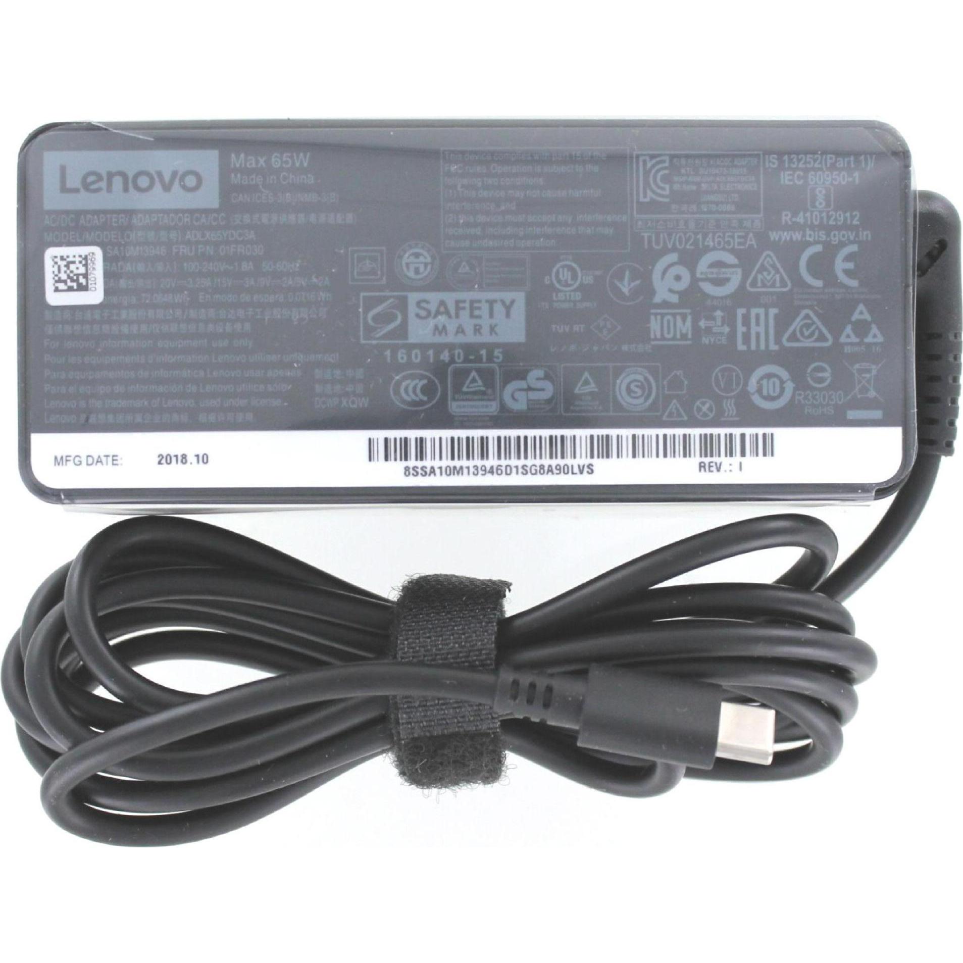 Lenovo Original USB-C Netzteil für YOGA 730-13IKB SERIE Original (65 W), Notebook Netzteil, Schwarz