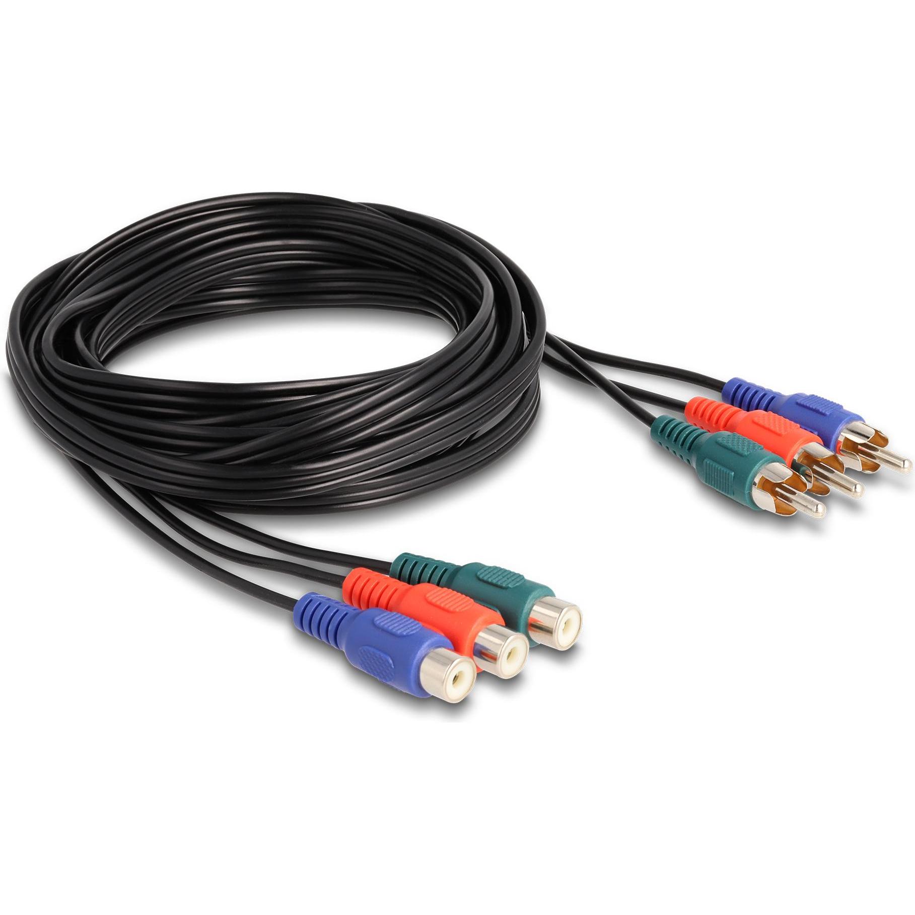 Delock Cinch RGB Verlängerungskabel 3 x Stecker zu 3 x Buchs (3 m, Verlängerung), Audio Kabel