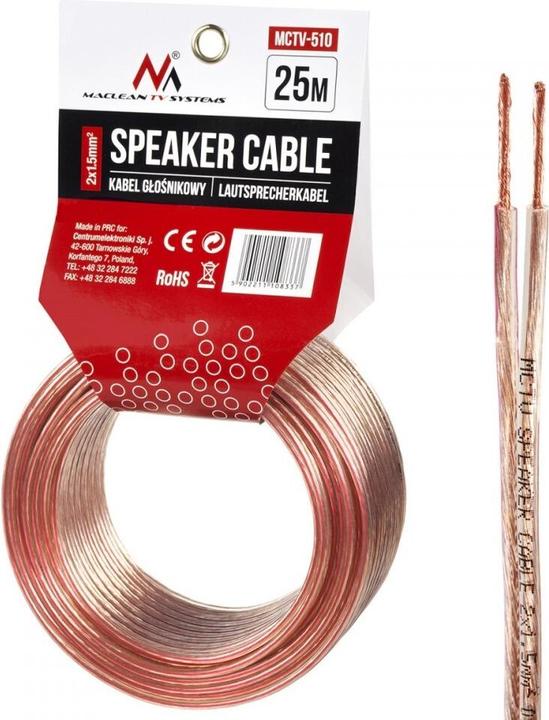 Productafbeelding Maclean Bobine de câble haut-parleur 2x1,5mm² 25m (Transparant) (25 m, 3 mm²)