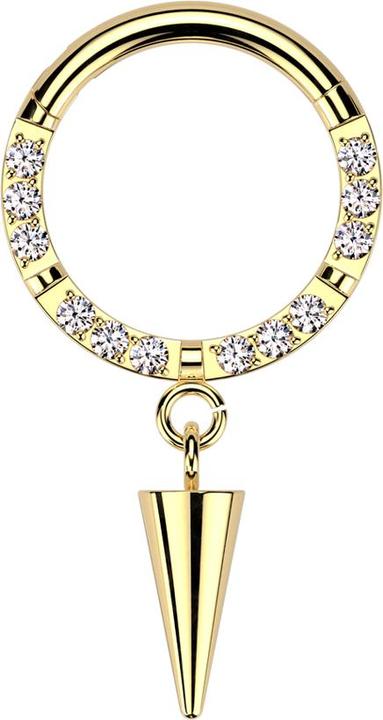 Produktbild Star Piercing Micro Segmentring klappbar vergoldet front Kristalle silber vier Unterbrüche Anhänger Cone (Titan G23, ohne Messing)