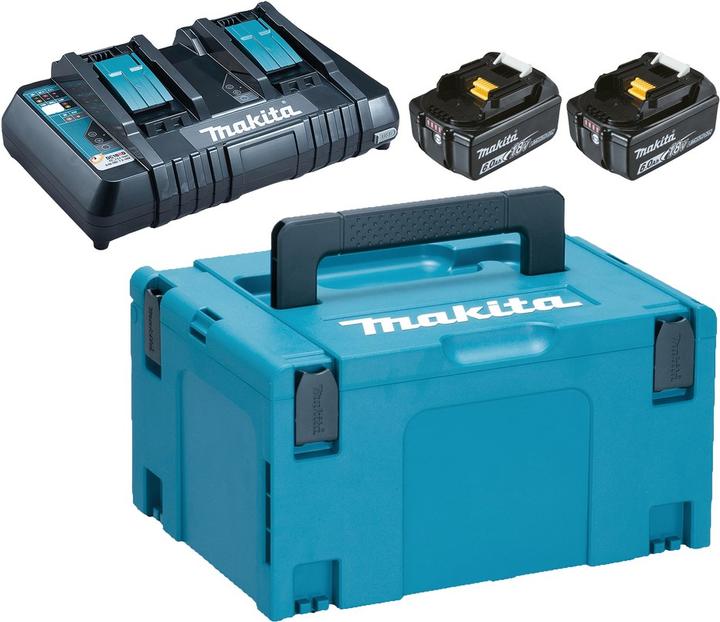 1x DC18RD dual quick charger, 2x lithium-ion battery BL 1860B, MAKPAC transport case