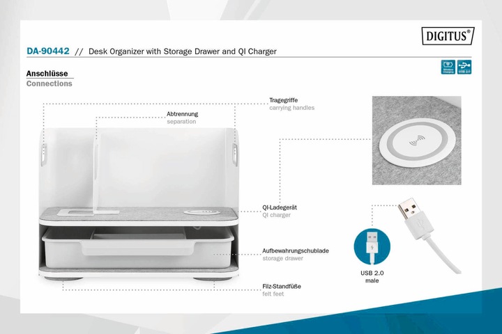 Image du produit Digitus Desktop Organizer avec chargeur Qi
