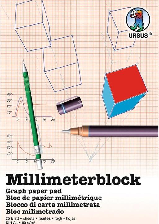 Produktbild Ursus Milimeterpapier 80 g/m², A4, 25 Blatt, Papierformat: A4 (80 g/m², 25x)