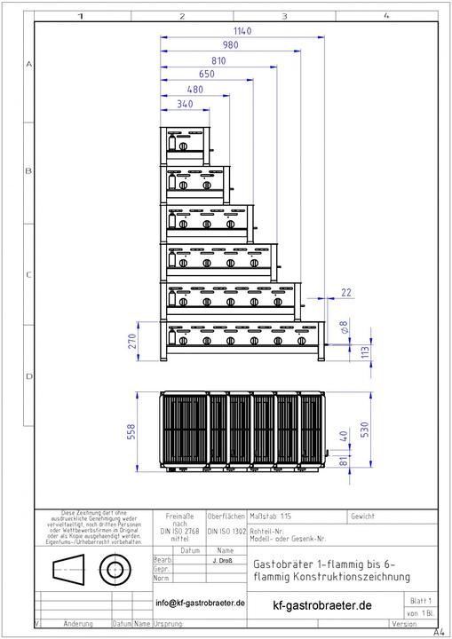 Produktbild ChattenGlut Gasbräter 6-flammig mit Einzelne Edelstahlstäbe als Rost (22 kW)