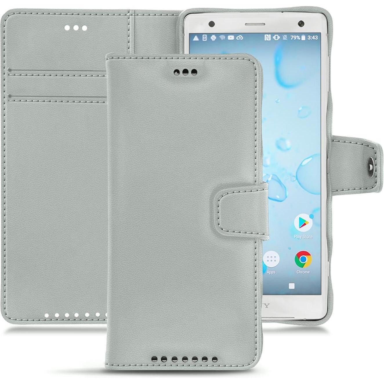 Noreve Lederschutzhülle Wallet (Sony Xperia XZ2), Smartphone Hülle, Grau
