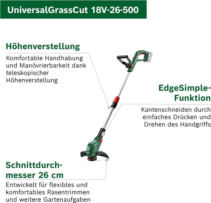 Produktbild Bosch Home & Garden Akku-Rasentrimmer UniversalGrassCut 18V-26-500 Solo (Trimmfaden)