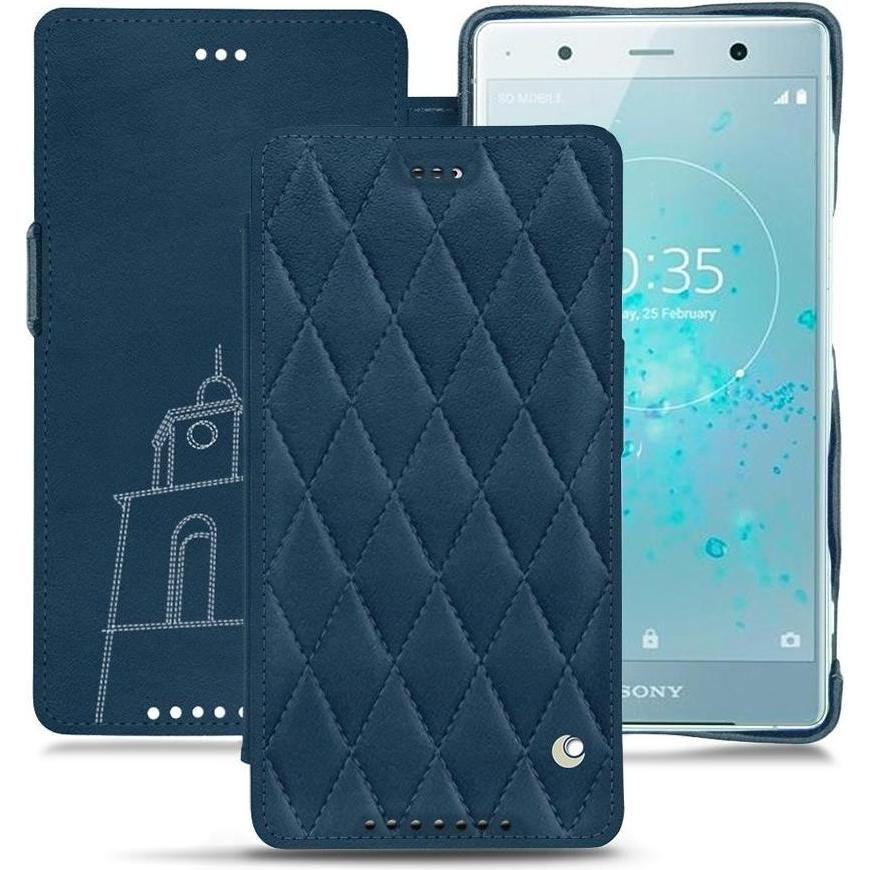 Noreve Lederschutzhülle horizontal (Sony Xperia XZ2 Premium), Smartphone Hülle, Blau