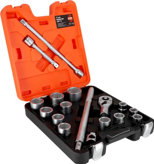 Actual product image Bahco 3/4"-Steckschlüssel-Satz, metrisch, Sechskant, inklusive Umschaltknarre - 17-teilig (3/4")