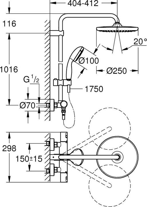 Image du produit Grohe Vitalio Start 250 QuickFix Duschsystem, Thermostatarmatur, energiesparend, Handbrause