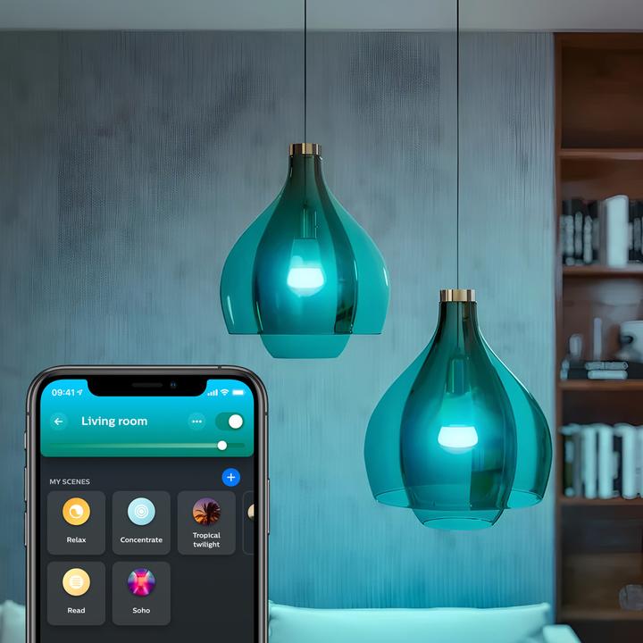Actual product image Philips Hue Starter Kit Bridge Pro + LED White & Color Ambiance (E27, 8.10 W, 1100 lm, 2 x, D)