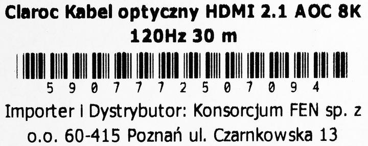Image du produit Claro CLAROC CÂBLE HDMI ŚWIATŁOWODOWY AOC 2.1 8K 30M (30 m)