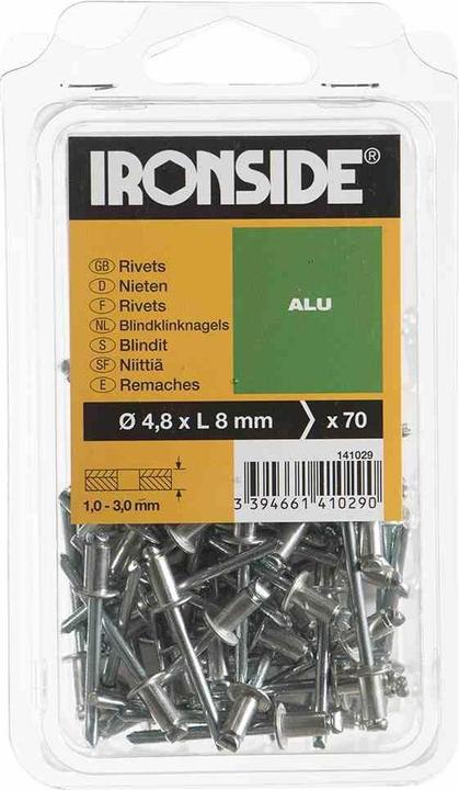Produktbild Ironside Blindnieten 4,8 x 8 mm Aluminium, Verpackungsinhalt: 70 Stück